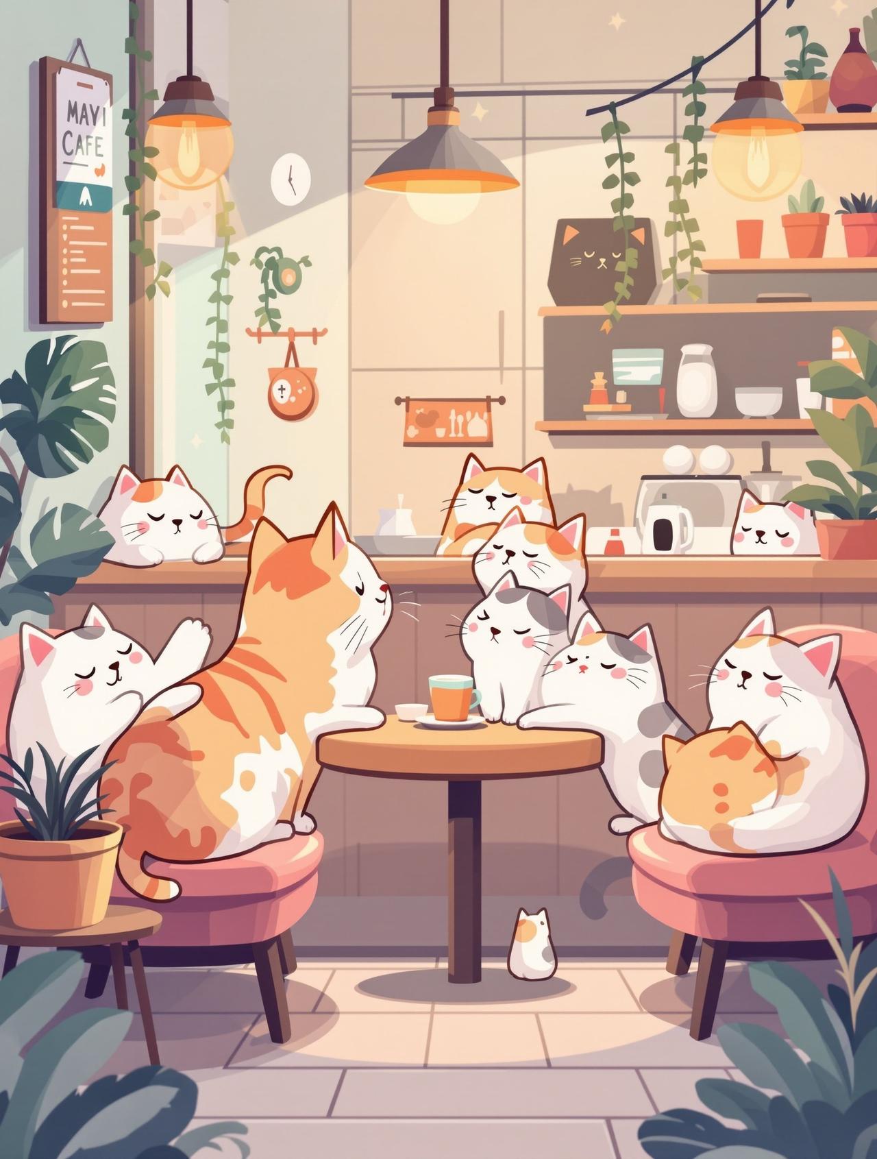 日语短句 猫咪咖啡馆的午后 - 治愈日常动漫短剧