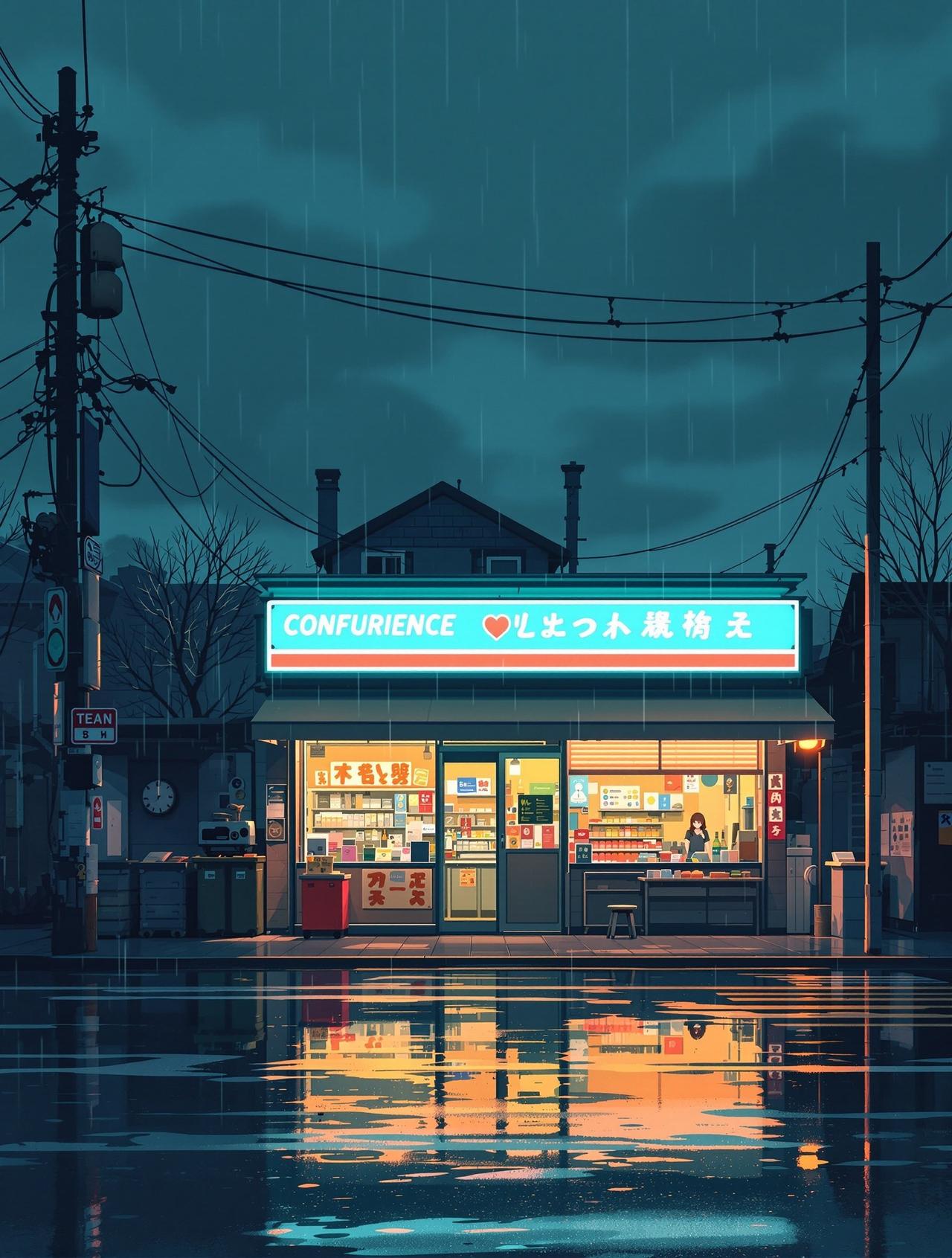 日语短句 雨天和便利店 - 治愈日常动漫短剧
